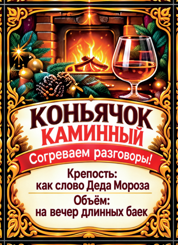 Наклейки на бутылку «Коньячок каминный», комплект 12 шт.