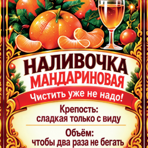 Наклейки на бутылку «Наливочка мандариновая» — дизайн этикетки