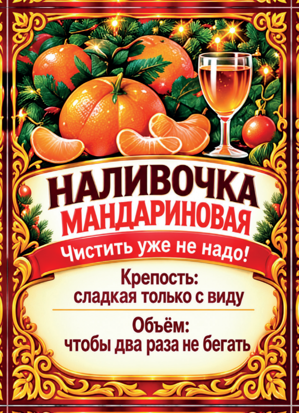 Наклейки на бутылку «Наливочка мандариновая», комплект 12 шт.