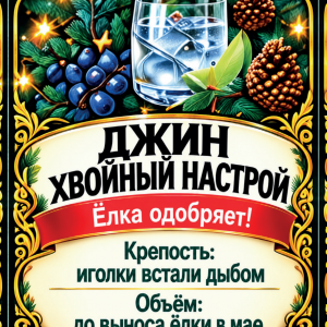 Наклейки на бутылку «Джин хвойный настрой» — дизайн этикетки