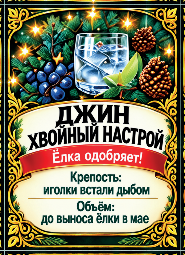 Наклейки на бутылку «Джин хвойный настрой», комплект 12 шт.