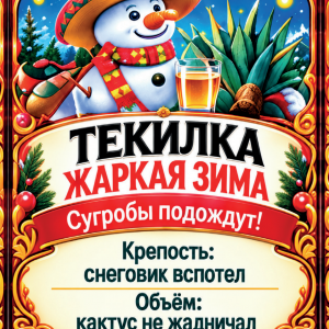 Наклейки на бутылку «Текилка жаркая зима» — дизайн этикетки