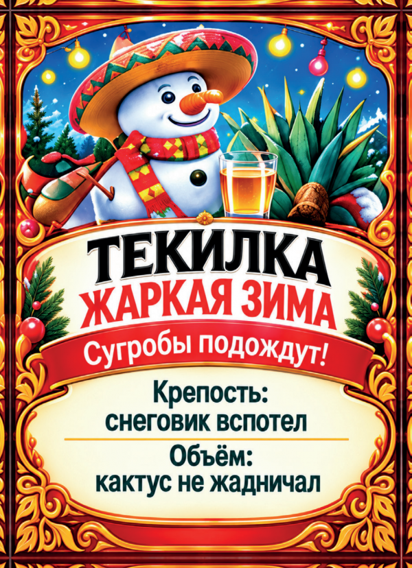 Наклейки на бутылку «Текилка жаркая зима», комплект 12 шт.