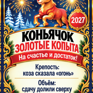 Наклейки на бутылку «Коньячок золотые копыта» — дизайн этикетки