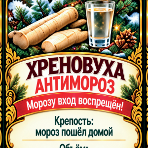 Наклейки на бутылку «Хреновуха Антимороз» — дизайн этикетки