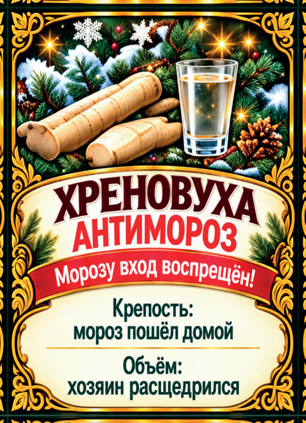 Наклейки на бутылку «Хреновуха Антимороз», комплект 12 шт.