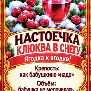 Наклейки на бутылку «Настоечка клюква в снегу» — дизайн этикетки