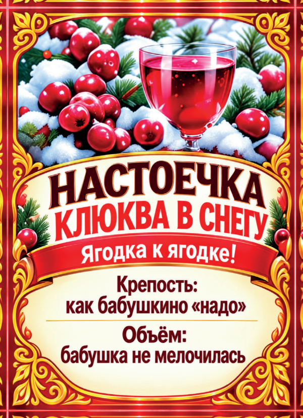Наклейки на бутылку «Настоечка клюква в снегу», комплект 12 шт.