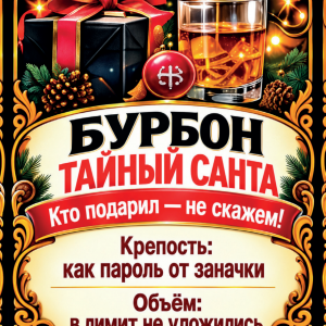 Наклейки на бутылку «Бурбон тайный Санта» — дизайн этикетки