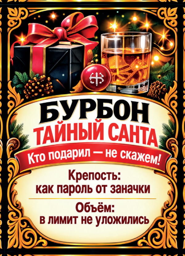Наклейки на бутылку «Бурбон тайный Санта», комплект 12 шт.