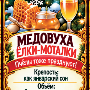 Наклейки на бутылку «Медовуха ёлки-моталки» — дизайн этикетки