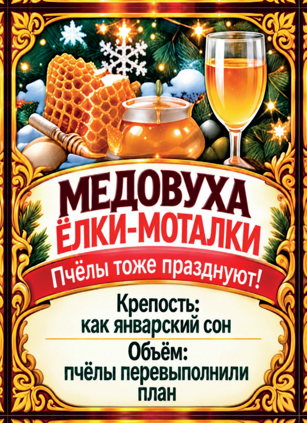 Наклейки на бутылку «Медовуха ёлки-моталки», комплект 12 шт.