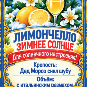 Наклейки на бутылку «Лимончелло зимнее солнце» — дизайн этикетки