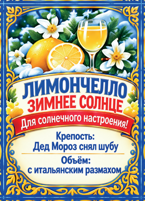 Наклейки на бутылку «Лимончелло зимнее солнце», комплект 12 шт.