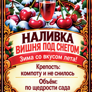 Наклейки на бутылку «Наливка вишня под снегом» — дизайн этикетки