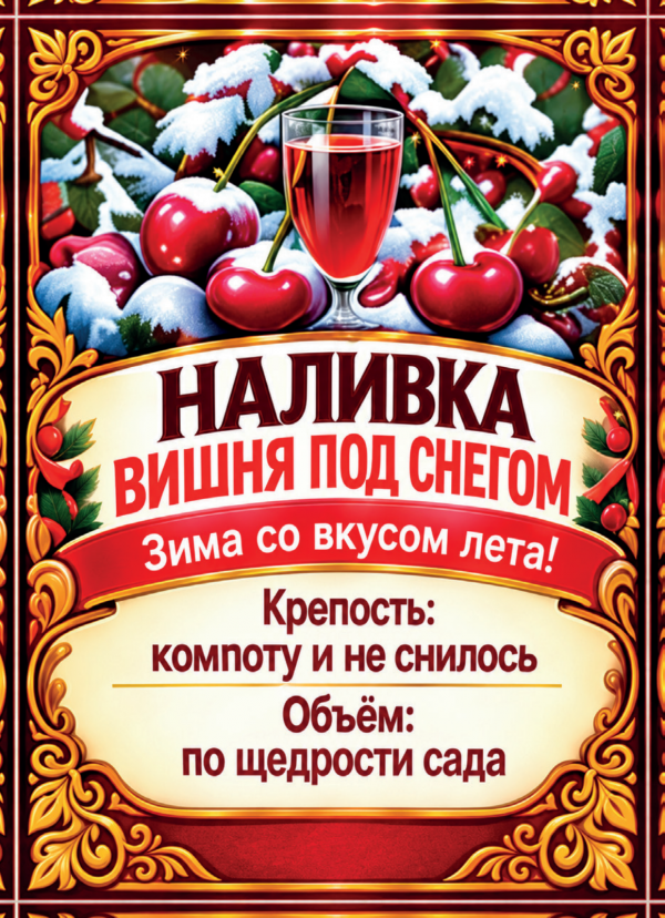 Наклейки на бутылку «Наливка вишня под снегом», комплект 12 шт.