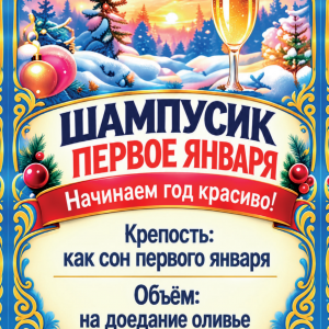 Наклейки на бутылку «Шампусик первое января» — дизайн этикетки