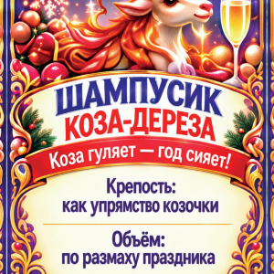 Наклейки на бутылку «Шампусик коза-дереза» — дизайн этикетки