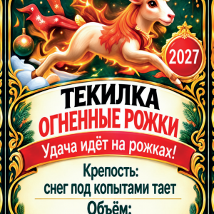 Наклейки на бутылку «Текилка огненные рожки» — дизайн этикетки