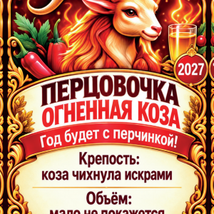 Наклейки на бутылку «Перцовочка огненная коза» — дизайн этикетки
